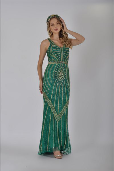GATSBYLADY LONDON NORETTE - STONE DETAILED HAND EMBROIDERED DRESS