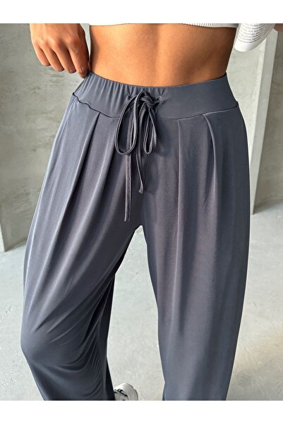 BEJNA Anthracite Women's Modal Pleated Shalwar Trousers - Relaxed Fit