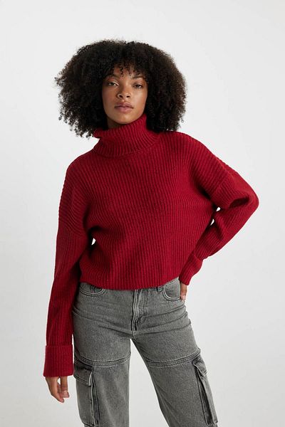 DeFacto Übergroßer, breiter, roter Rollkragenpullover L0986az23cw