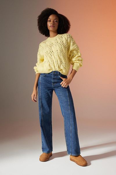 DeFacto Oversize Wide Fit Crew Neck Openwork Knitwear Sweater B8623Ax23Cw