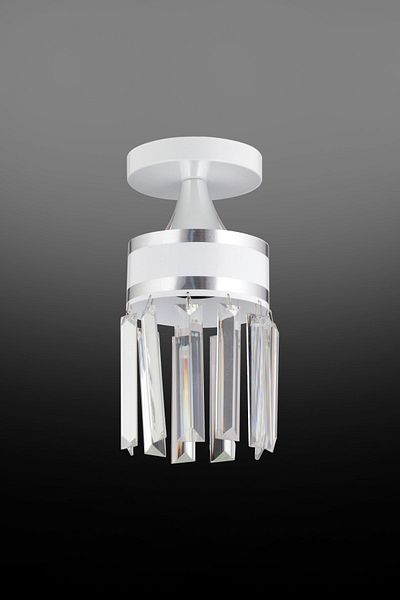 Docklight Single Tokyo White Plafonier Crystal Stone Chrome Striped Cylinder Downward Facing Luxury Chandelier