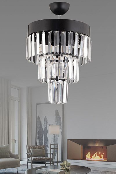 Docklight Roma 3-Tier Modern Chandelier with Black Crystal Stone, 30'