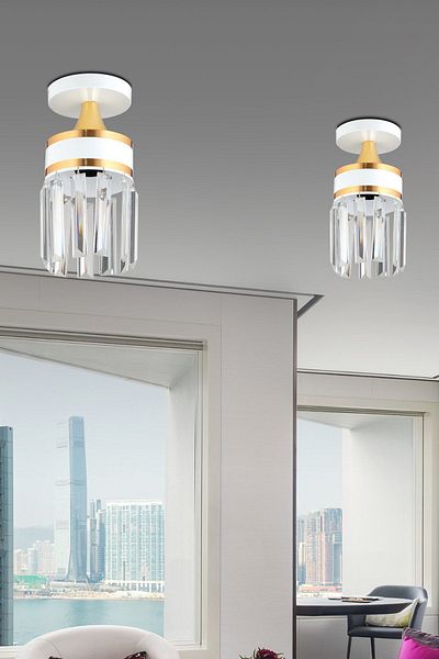 Docklight Single Tokyo White Plafone Crystal Stone Yellow Striped Cylinder Downward Facing Luxury Chandelier