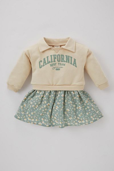 DeFacto Long Sleeve Printed Baby Girl Dress - B3525a523wn