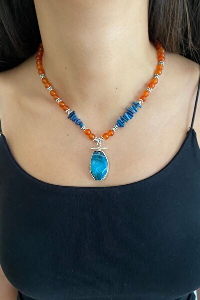 Suerte Accessories Akik ve Mercan Doğal Taş 925 Ayar Gümüş Safir Doğaltaş Uç ...