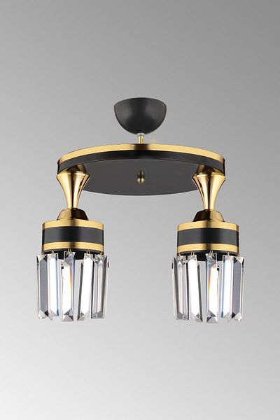 SONSUZ AYDINLATMA&AVİZE Tokyo 2-Piece Black Plafone, Crystal Stone, Yellow Stripe Cylinder Downward Facing Luxury Chandelier