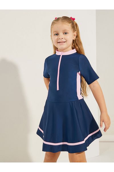 Styli Contrast Trim High Neck Skirted Swimsuit