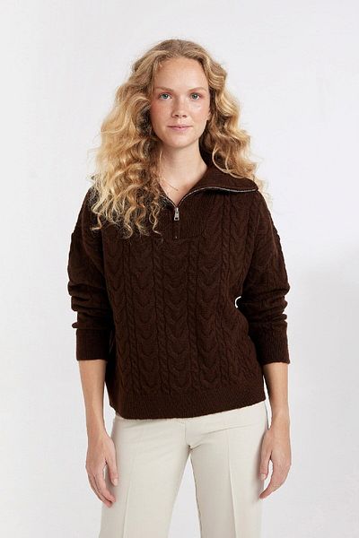 DeFacto Hair Braided Oversize Knitwear Sweater - Stand Collar, Half Zip A3874Ax24Wn