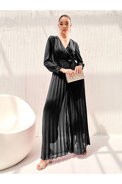 Styli Wide Leg Pleated Chiffon Jumpsuit