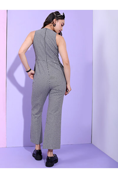 Tokyo Talkies By Styli Gingham Checked Cotton Jumpsuit with Belt Detail