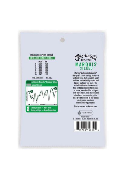Martin Ma530S Acoustic Guitar String (10-47) Marquis Silked Phosphor Bronze Extra Ligh
