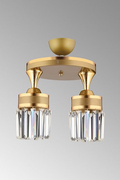 SONSUZ AYDINLATMA&AVİZE Tokyo 2-Piece Vintage Plafonier Crystal Stone Yellow Striped Cylinder Downward Facing Chandelier