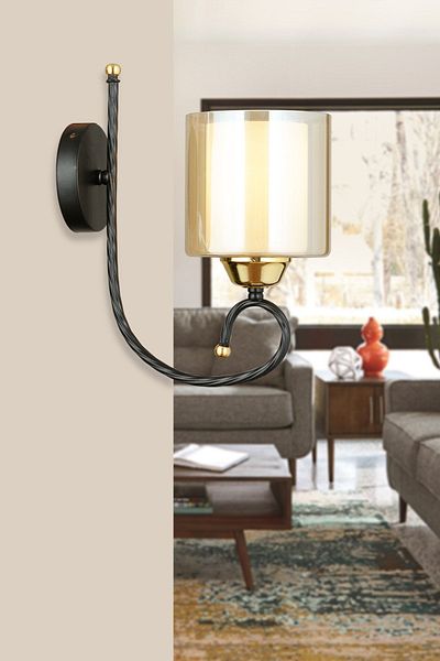 SONSUZ AYDINLATMA&AVİZE Black Azra Double Glass Upward Facing Modern Sconce