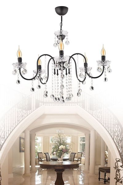 SONSUZ AYDINLATMA&AVİZE Palm Tree 5-Piece Black Crystal Stone Upward Facing Luxury Chandelier