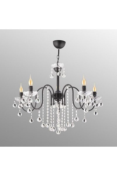 SONSUZ AYDINLATMA&AVİZE Palm Tree 4-Piece Black Crystal Stone Upward Facing Luxury Chandelier