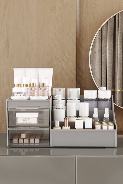 Pufwin Home Elegance XL Makeup Organizer with Drawers Cosmetic Jewelry Perfume Serum Cream Makeup Desk Organizer