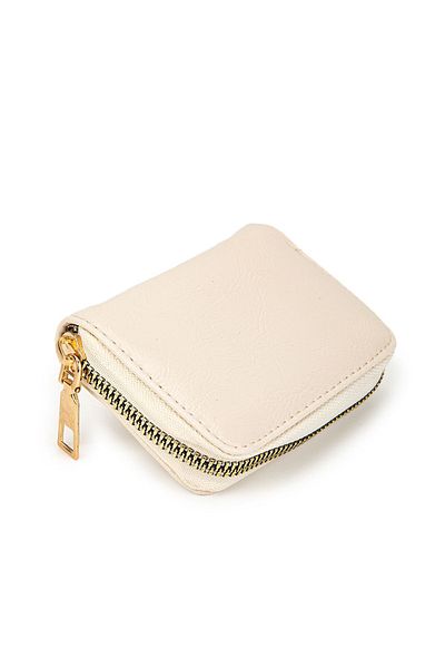 minebag ZC 139 Model Women's Mini Wallet - Artificial Gray Leather, Cream Color