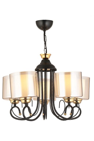 SONSUZ AYDINLATMA&AVİZE Azra 5-Piece Black Double Glass Luxury Upward Facing Chandelier