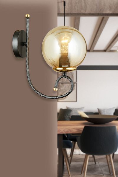 SONSUZ AYDINLATMA&AVİZE Black Azra Bal Glop Glass Upward Facing Modern Sconce