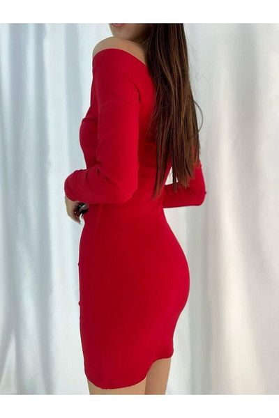 rengamoda Rochie mini pentru femei, cu rever dublu, cu mânecă lungă, din țesătură creponată (culoare)