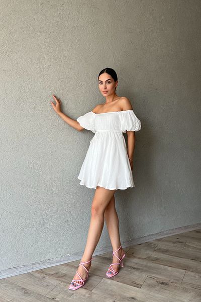 Seda Yalçın Atelier Balloon Sleeve White Mini Dress - Princess