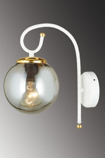 SONSUZ AYDINLATMA&AVİZE White Azra Smoked Globe Glass Downward Facing Modern Sconce