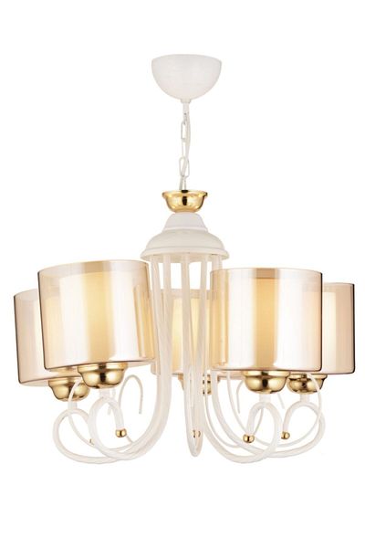 SONSUZ AYDINLATMA&AVİZE Azra 5-Piece White Double Glass Luxury Upward Facing Chandelier