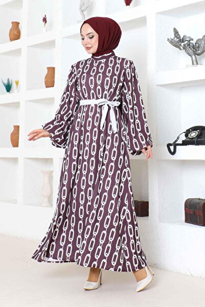 SGS Φόρεμα Μουσουλμανικό Βουργουνδίας - Μοτίβο με αλυσίδα