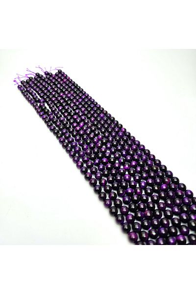 Yüksel Boncuk 8 mm Purple Natural Stone Tiger Eye String