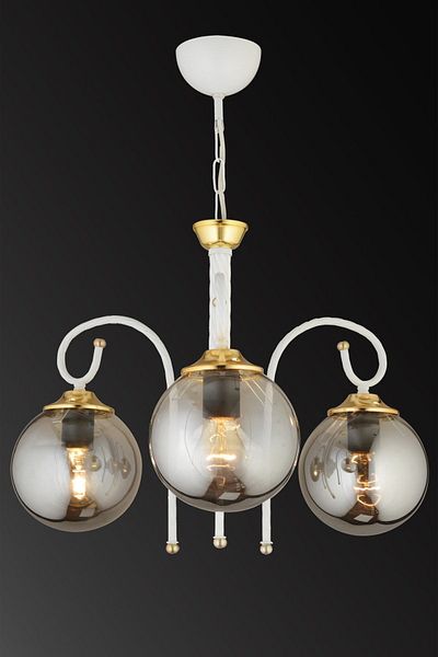 SONSUZ AYDINLATMA&AVİZE White Azra 3-Piece Smoked Globe Glass Downward Facing Luxury Chandelier