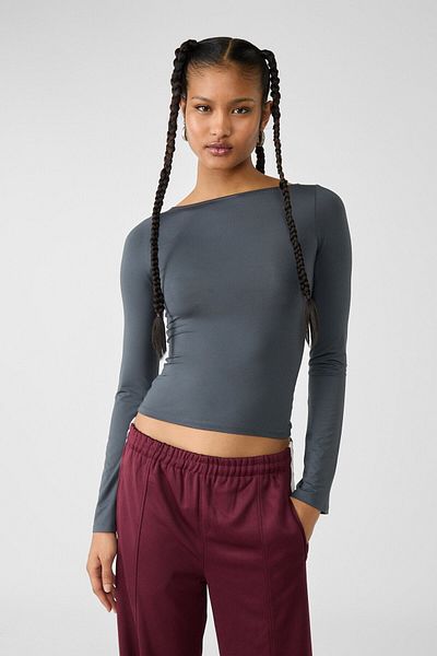 Stradivarius Wide Collar Polyamide T-Shirt