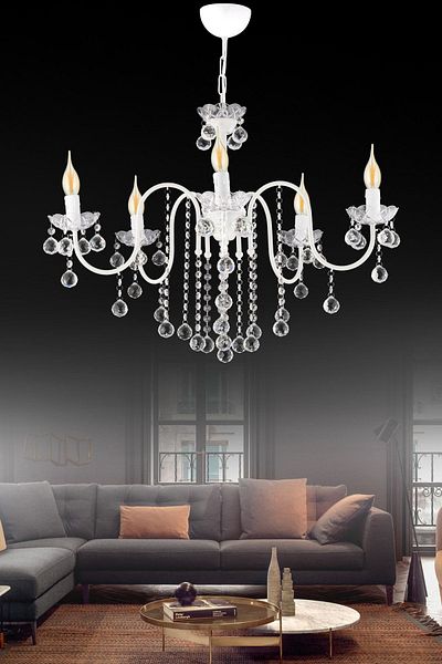 SONSUZ AYDINLATMA&AVİZE Palm Tree 5-Piece White Crystal Stone Upward Facing Luxury Chandelier