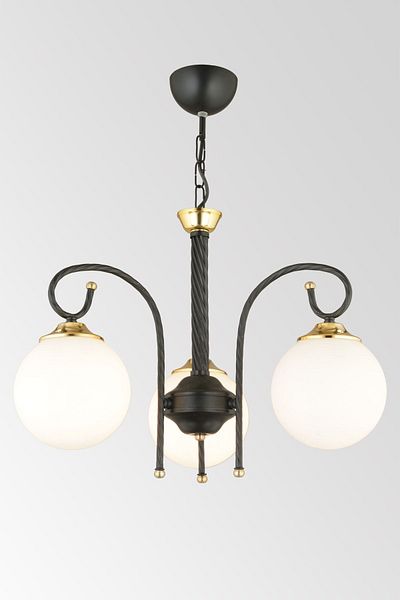 SONSUZ AYDINLATMA&AVİZE Black Azra 3-Piece White Globe Glass Downward Facing Luxury Chandelier