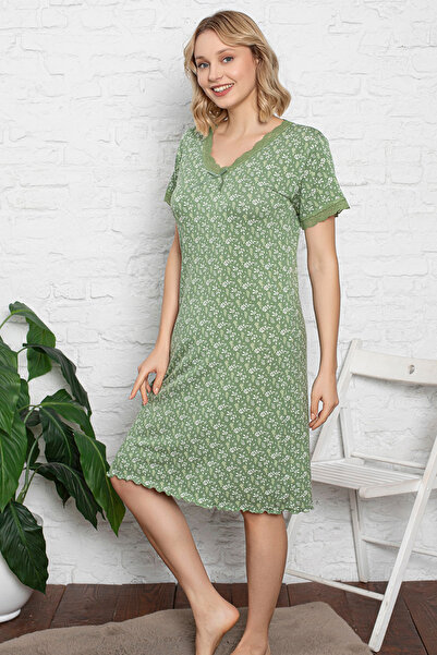 ZMT Collection Flexible Lycra Viscose Nightgown - Short Sleeve, Bow and Lace ...