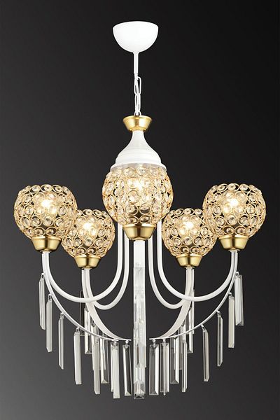 SONSUZ AYDINLATMA&AVİZE White Waterfall 5-Piece Optigon Head Luxury Upward Facing Crystal Stone Chandelier
