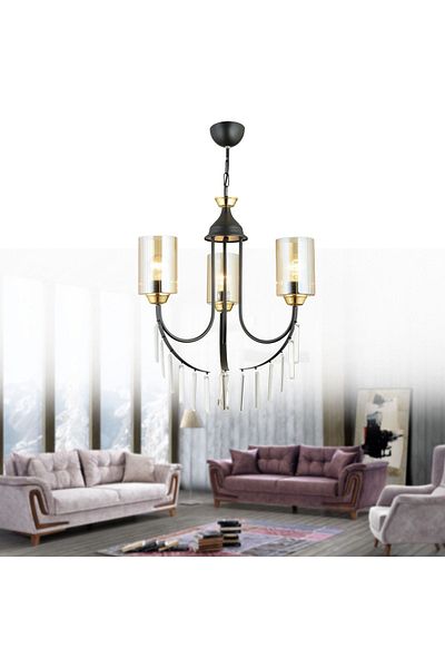 SONSUZ AYDINLATMA&AVİZE Black Waterfall 3-Plus Pipe Glass Luxury Upward Facing Crystal Stone Chandelier