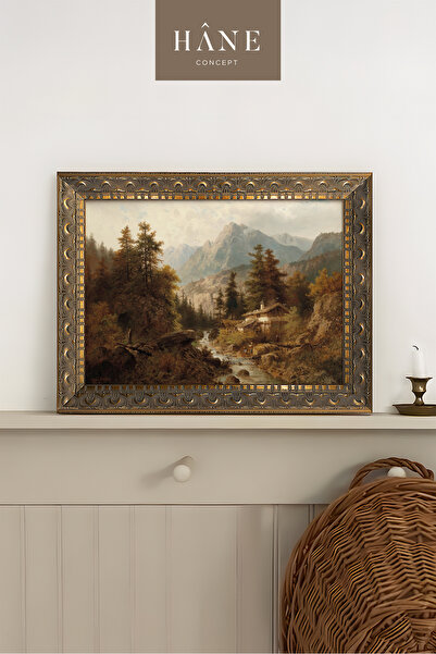 Hane Concept Vintage Dağ Manzarası Çerçeveli Tablo Rustik Sanatsal Baskı Çiftlik Evi Dekoru