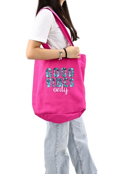 ICONE BAG Ροζ υφασμάτινη γυναικεία τσάντα μεγάλου όγκου - Πανί χεριών και ώμου