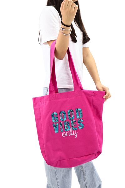 ICONE BAG Ροζ υφασμάτινη γυναικεία τσάντα μεγάλου όγκου - Πανί χεριών και ώμου