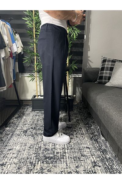 UTTBASİC Navy Blue Baggy Pleated Jeans