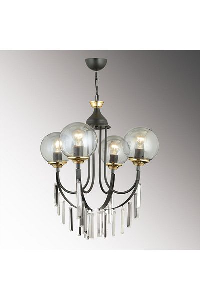 SONSUZ AYDINLATMA&AVİZE Black Waterfall 4-Piece Smoked Ball Glass Luxury Upward-Facing Crystal Stone Chandelier
