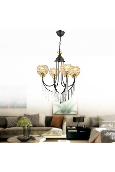 SONSUZ AYDINLATMA&AVİZE Black Waterfall 4-Piece Optigon Head Luxury Up-Facing Crystal Stone Chandelier