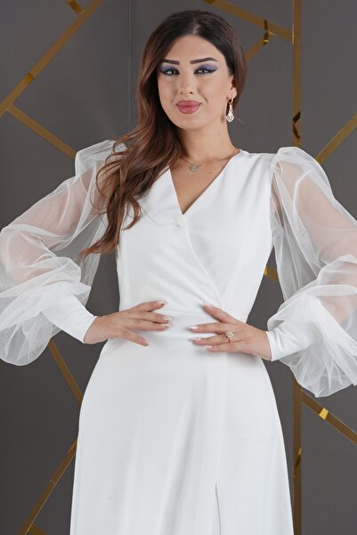 Matik Abiyem Önü Kısa Arkası Uzun Kolları Tül Tasarım Abiye