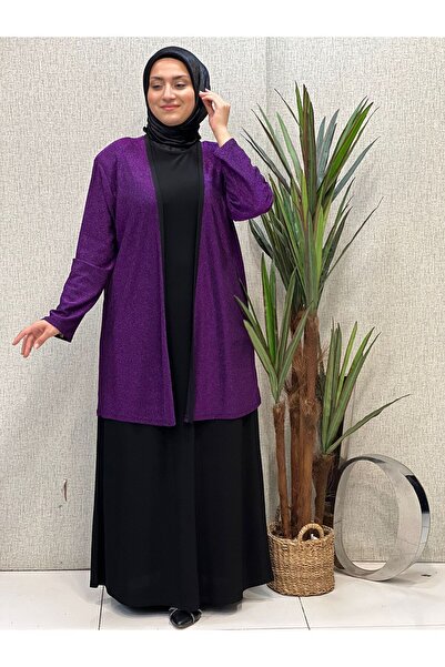 Butik büyük beden Φόρεμα με πολύχρωμο μπουφάν Jacquard