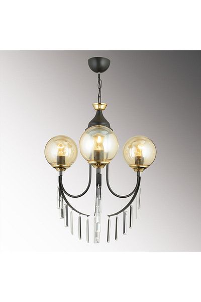 SONSUZ AYDINLATMA&AVİZE Black Waterfall 3-Piece Honey Ball Glass Luxury Up-Facing Crystal Stone Chandelier