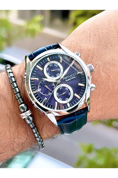 Ferrucci Leather Cord Function 3 Atm Waterproof Men's Wristwatch + Bracelet with Gift