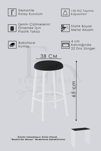 ED Efelez Design Prag Bar Taburesi , Mutfak Taburesi, Balkon, Bahçe Taburesi, Sandalyesi Antrasit Kumaş