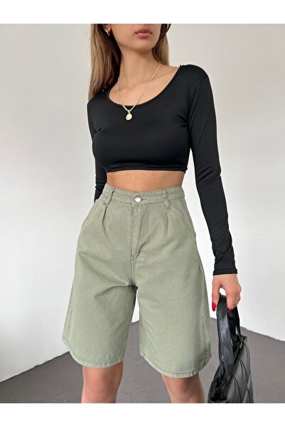 LB Laluna Butik Women's Pleated Bermuda Shorts Loose Cut