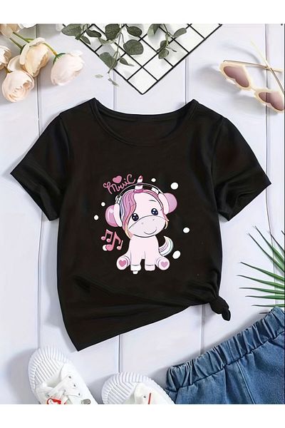 Let's Wear Сладка и модна тениска с графичен принт на еднорог за момичета