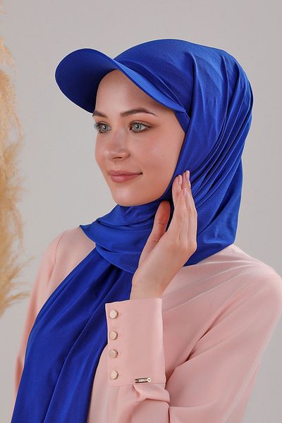 Melodi Scarf Saks Blue Practical Bonnet Hijab Shawl - Women